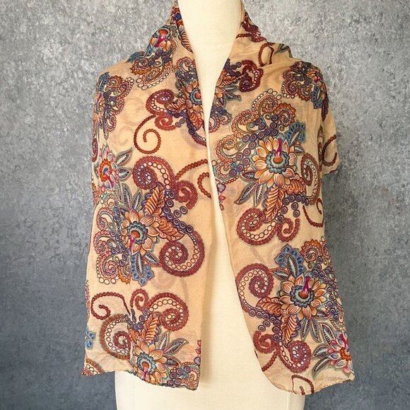 Sheer Floral-Print Lightweight Long Scarf - Picture 1 of 4